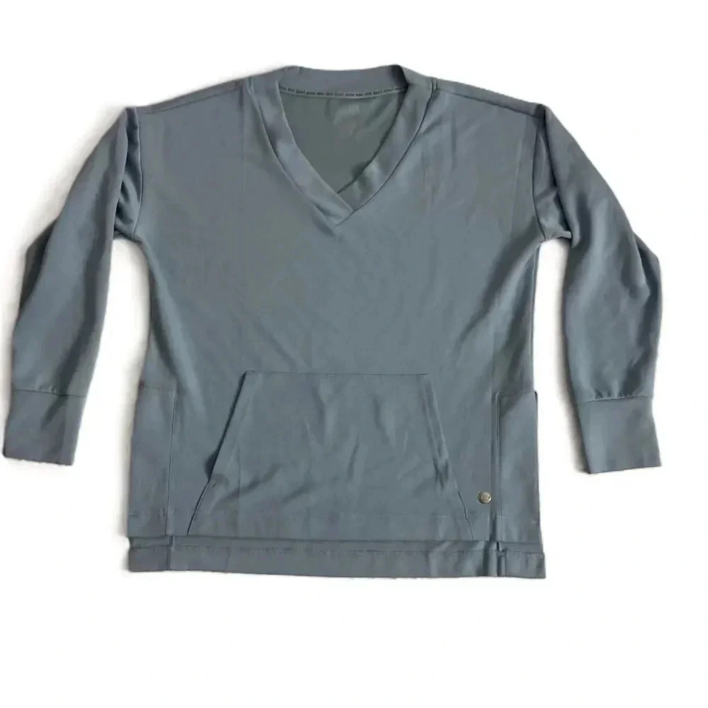 Jones New York Blue V Neck Front Pocket Athletic Long Sleeve Sweatshirt Large
